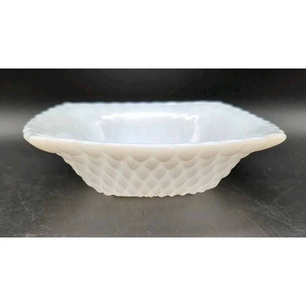6 1/2” Fenton, Square, Vintage Diamond Pattern, Milk Glass, Candy Bowl